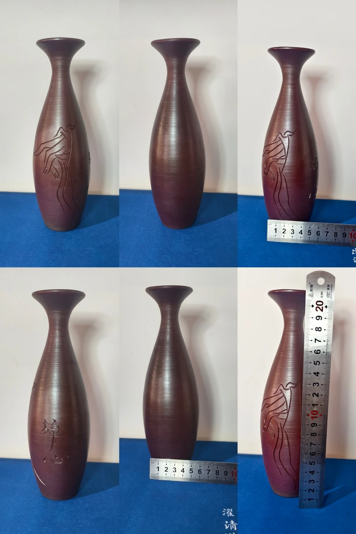【建水紫陶】厂家直销荷花线雕花瓶家居装饰