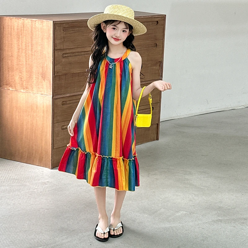 女童连衣裙儿童裙子夏装2025新款女孩宝宝挂脖多巴胺洋气超好看