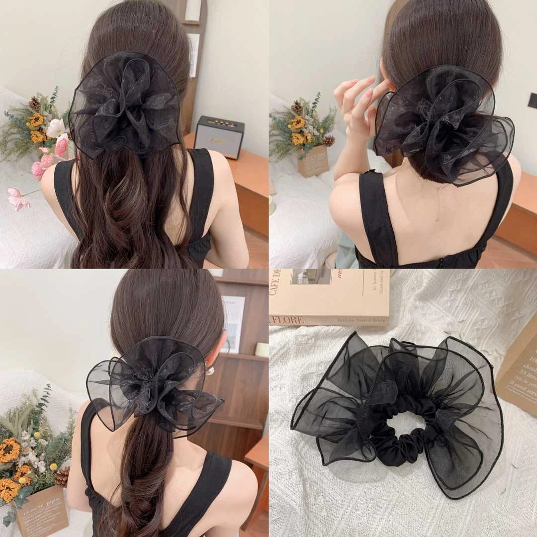 百搭欧根纱裙摆发圈女时尚新款低马尾头花发绳皮筋扎头绳发饰