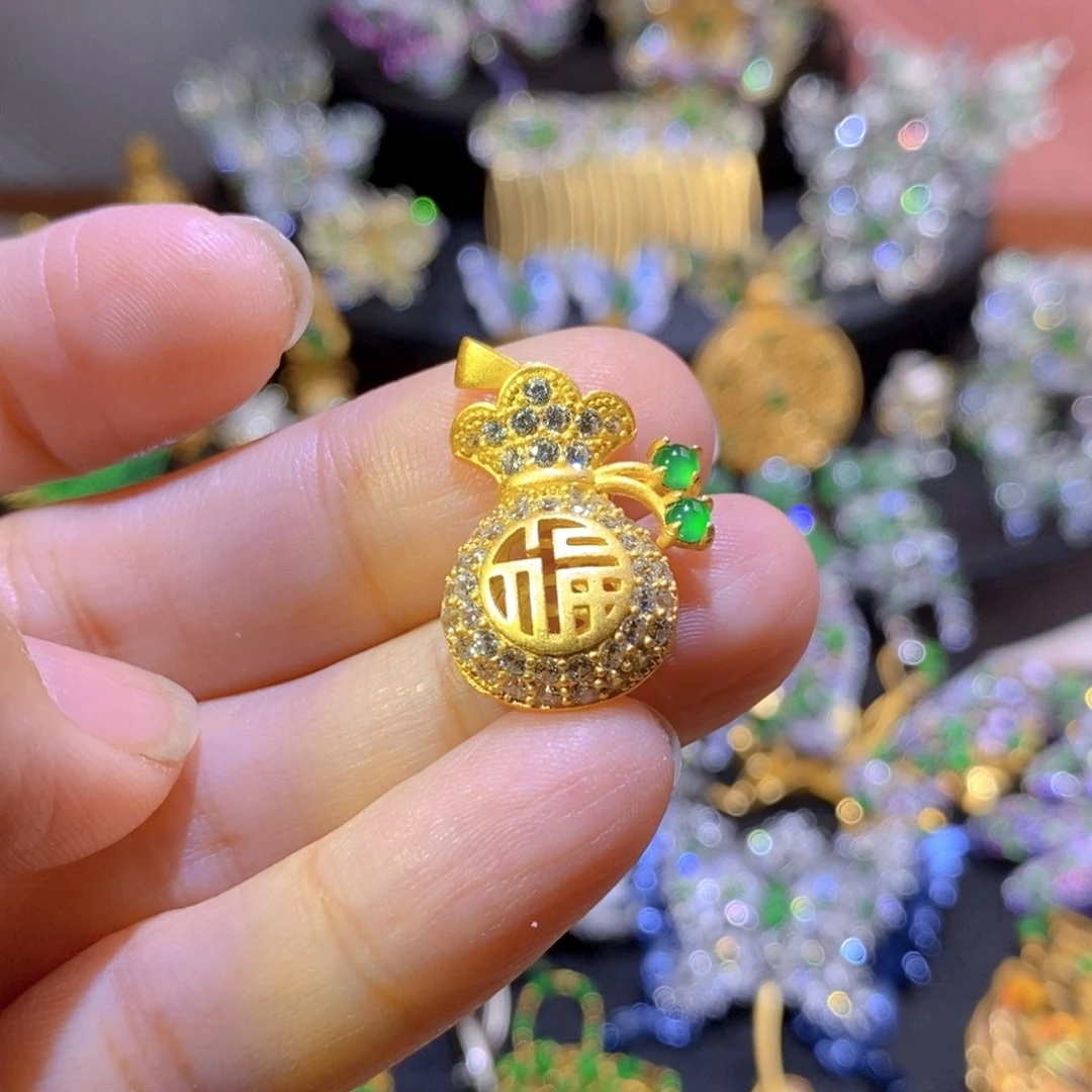吊坠(不含链)银S925镶嵌翡翠