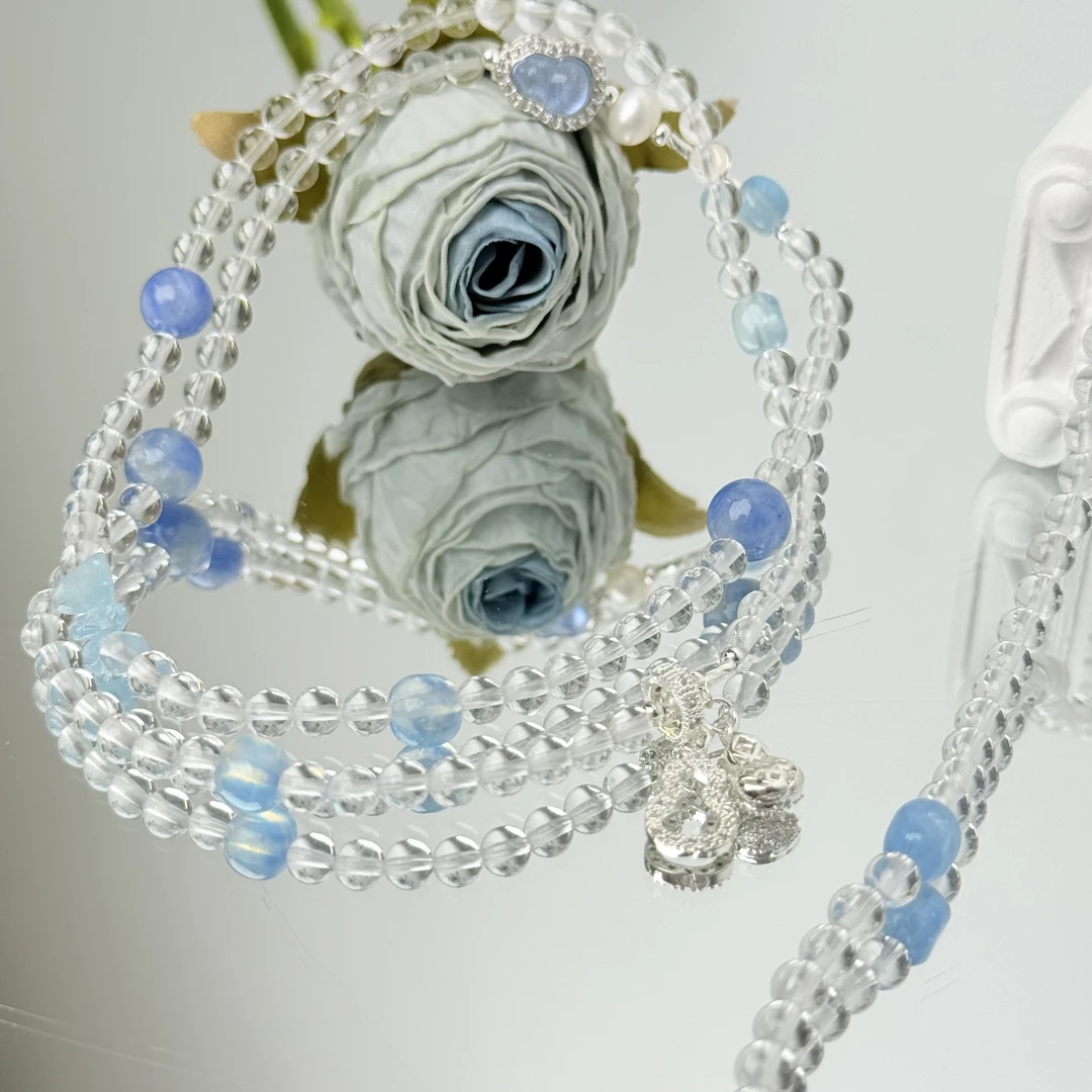 【2023 海上明月】白水晶蓝晶石多圈手串4-9mm面小仙多样性发其一