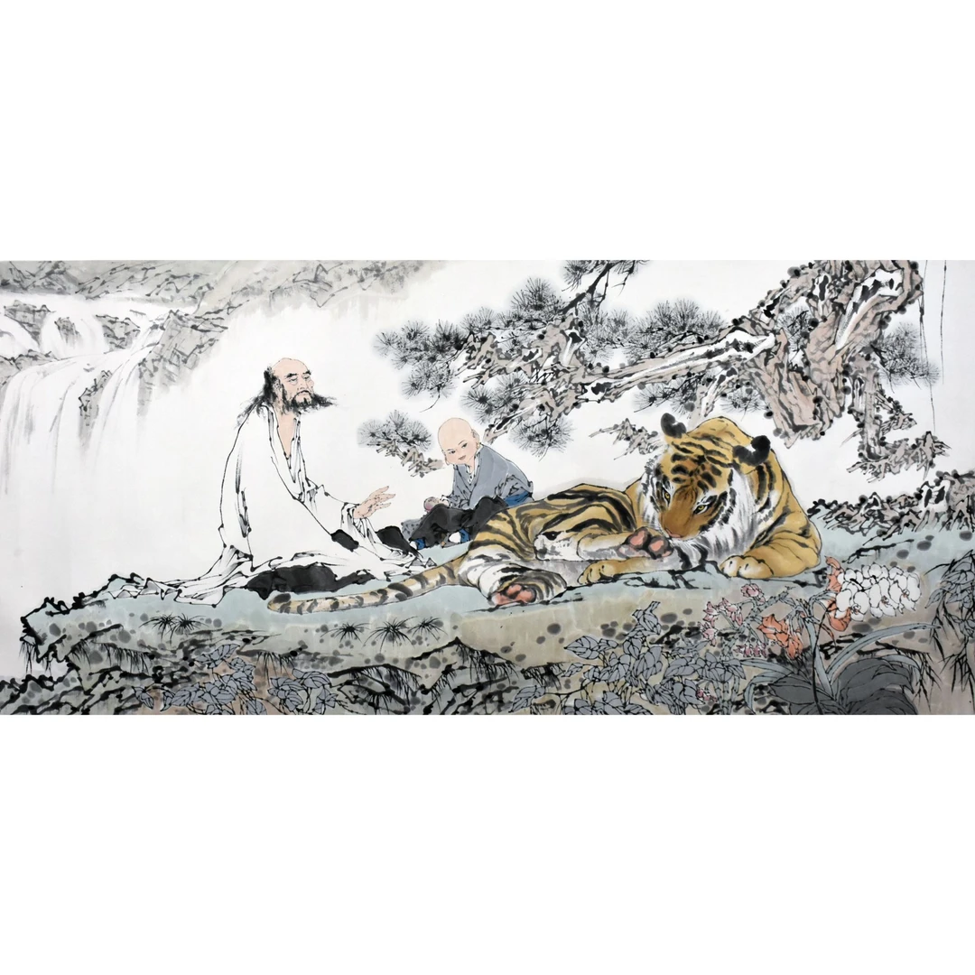 HM0697 罗汉说法图 101×241cm 纸本镜片 21.1平尺