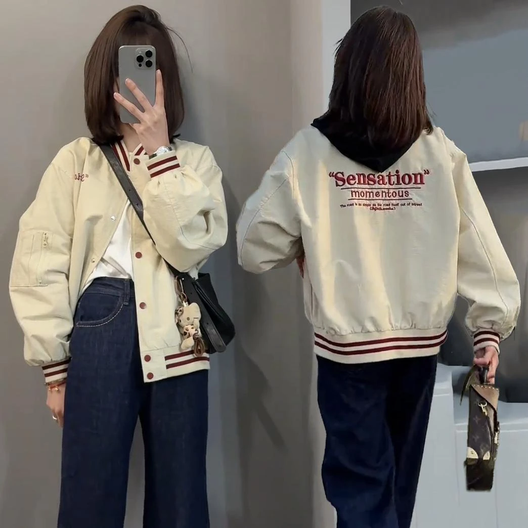 日系设计感撞色刺绣棒球服外套女装2025春季新款休闲减龄夹克上衣