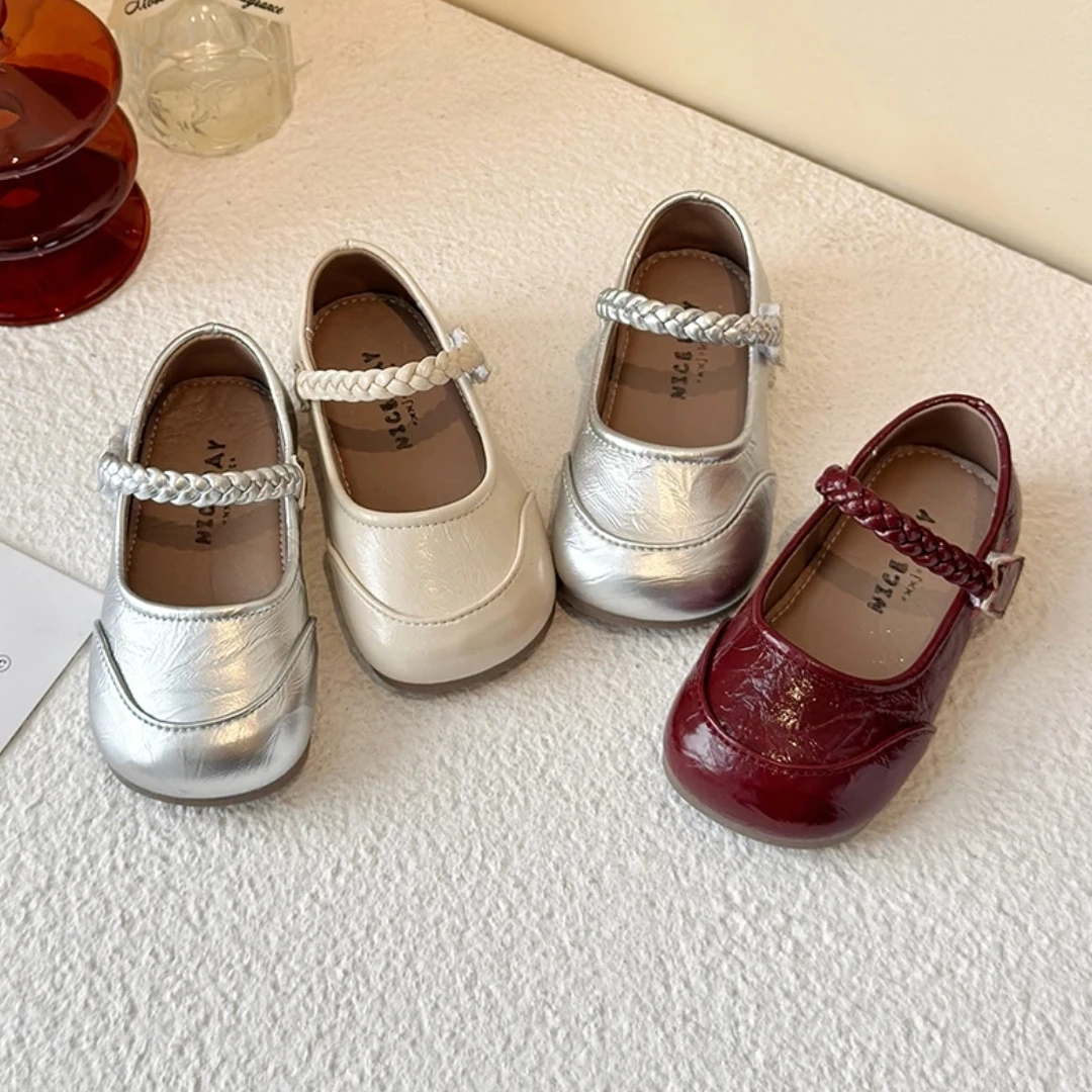 ABC 韩版童鞋2025春秋女宝宝麻花魔术贴皮鞋女童浅口可爱麻花单鞋