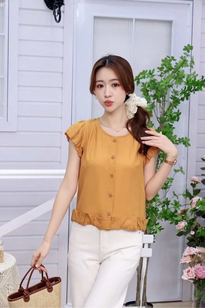 2025夏装新款法式荷叶边飞飞袖衬衫女设计感小众娃娃衫上衣2548