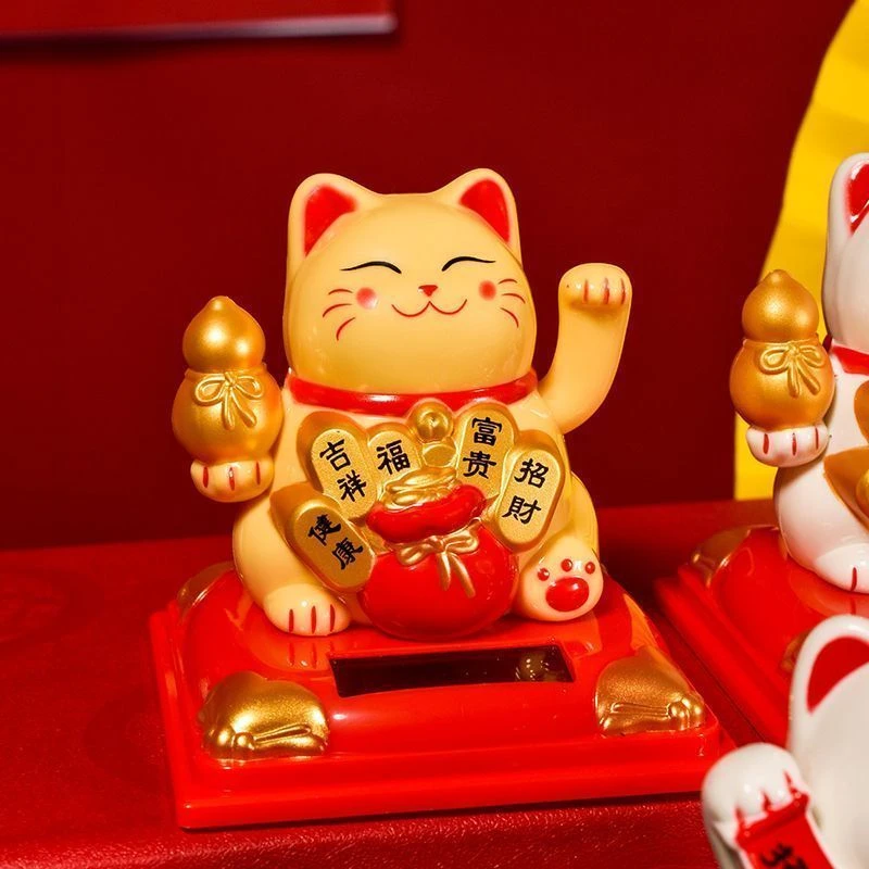 招财猫新款太阳能汽车摆件自动招手办公桌面家居客厅饰品开业礼品