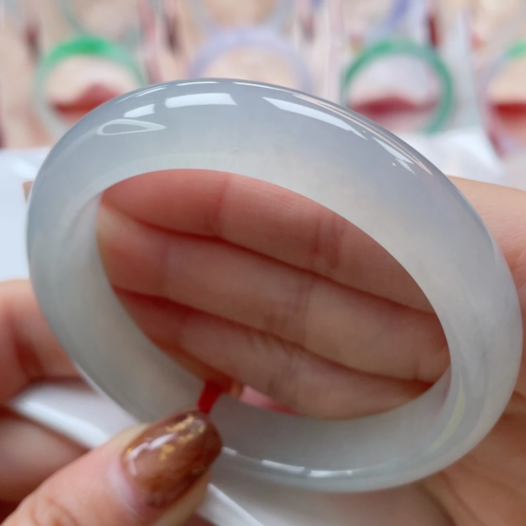 未镶嵌手镯翡翠55.5正圈 冰糖雪梨汁 大冰透起光5号