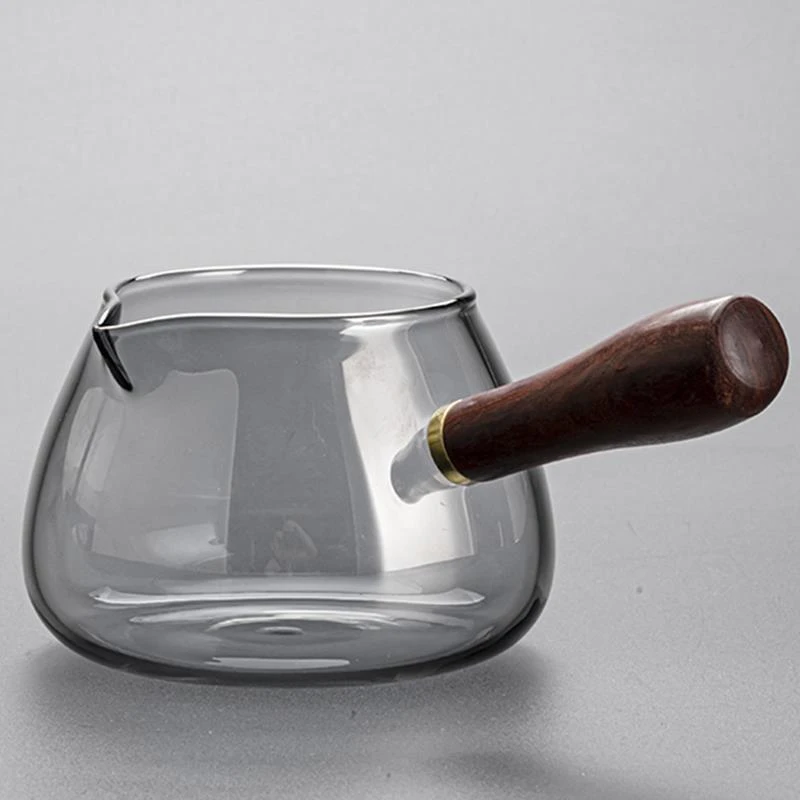 侧把梨花木实木玻璃耐热公道杯加厚灰色简约公杯功夫茶具配件5005