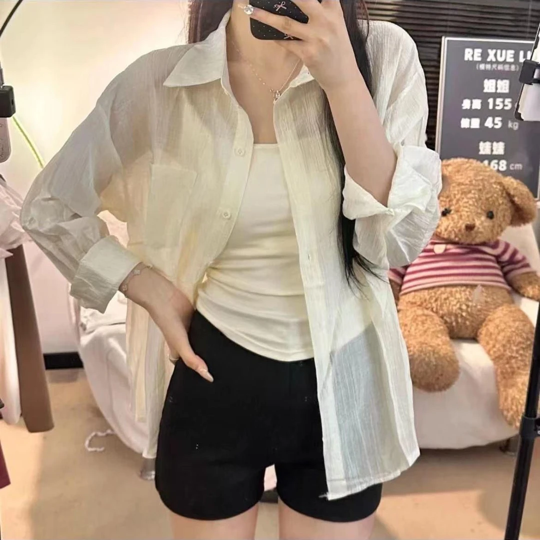 法式女气质衬衫长袖外套衬衣白色春款上衣棉麻高级感防晒2025亚麻