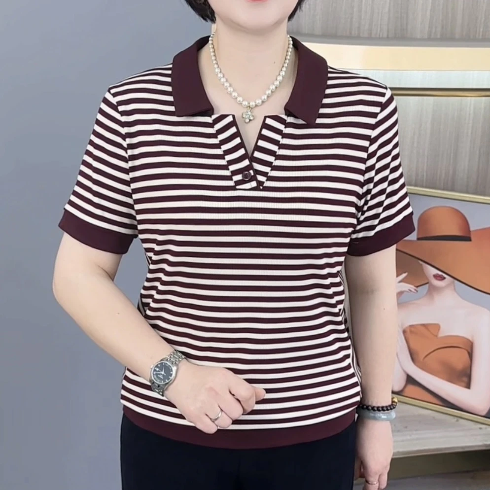 夏季新款时尚夏装中老年气质妈妈装宽松遮肚显瘦高档短袖上衣H518