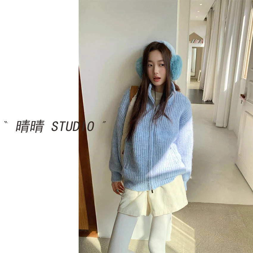 晴晴家-「心动符号」25年冬韩系简约百搭休闲双头拉链毛衣外套DW175