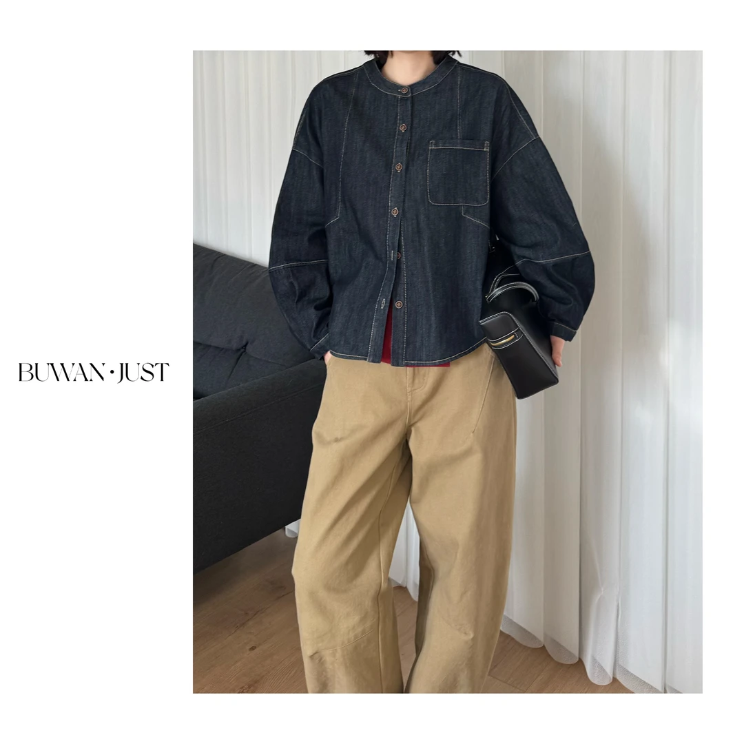 BUWANJUST【优雅丹宁】高定原胚牛仔立体分割显瘦大廓形衬衫 B1139