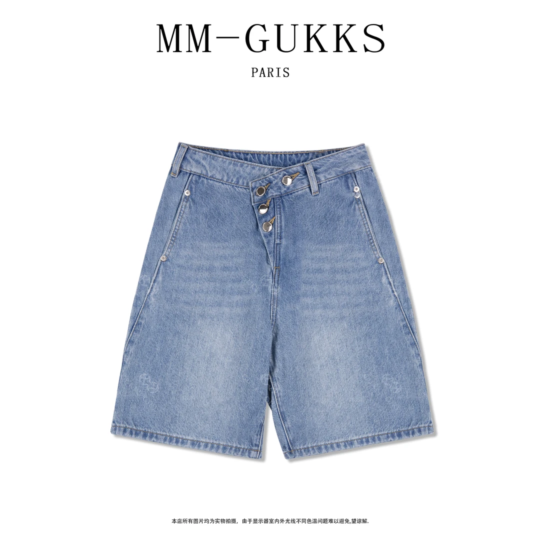 明明GUKKS『腿精担当』夏季中高腰简约显瘦宽松5分裤牛仔短裤