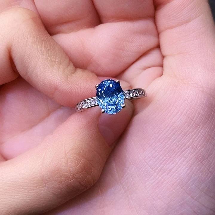 戒圈海蓝宝石银S925镶嵌