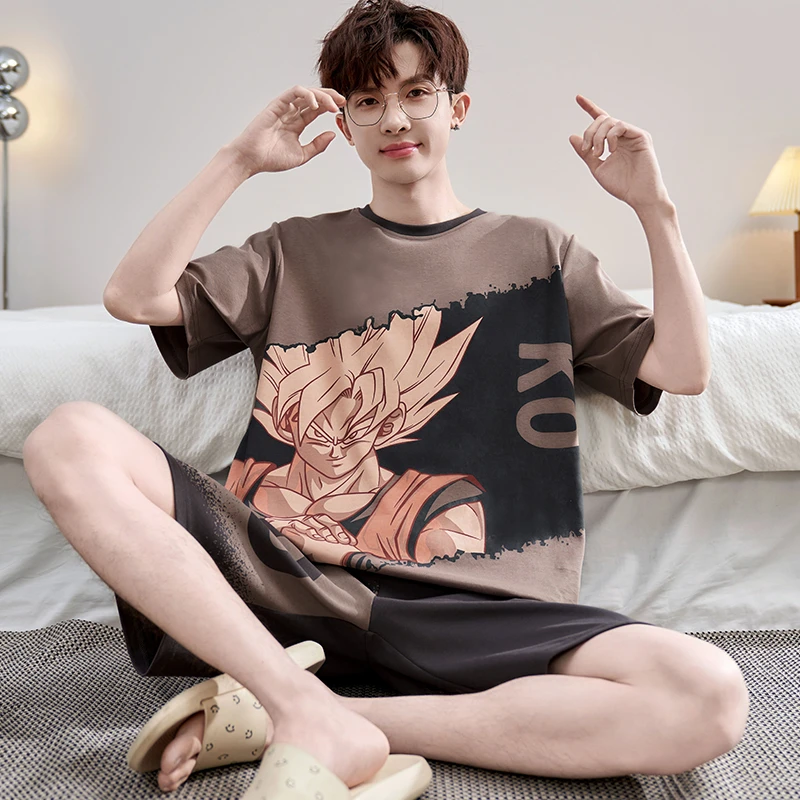 睡衣男士夏季短袖纯棉春秋卡通夏天青少年全棉薄款男款家居服套装