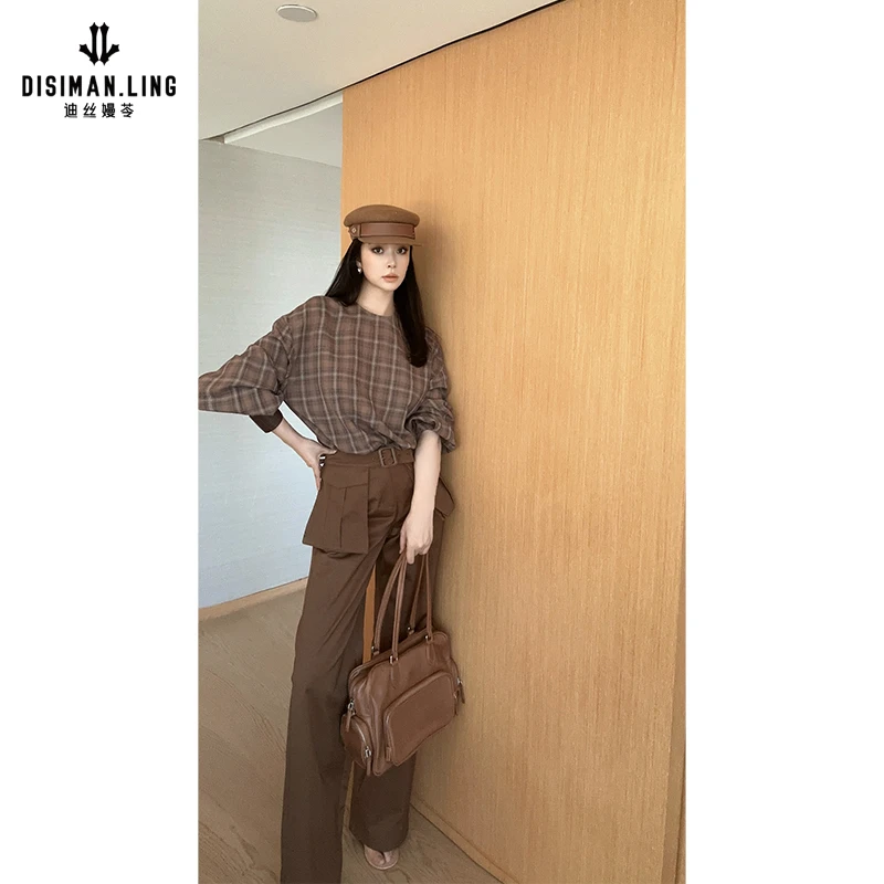 【迪丝嫚苓】100%棉裤子咖色显瘦气质时尚百搭简约女士原创设计师款