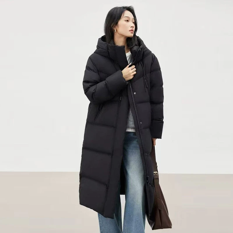 YML 连帽中长款休闲羽绒服外套女