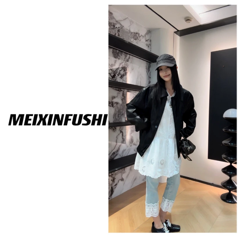 【Mei Xin】纽扣拉链设计皮外套/5329/D
