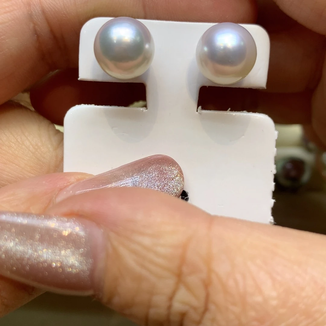 铂Pt950镶嵌耳饰海水珍珠