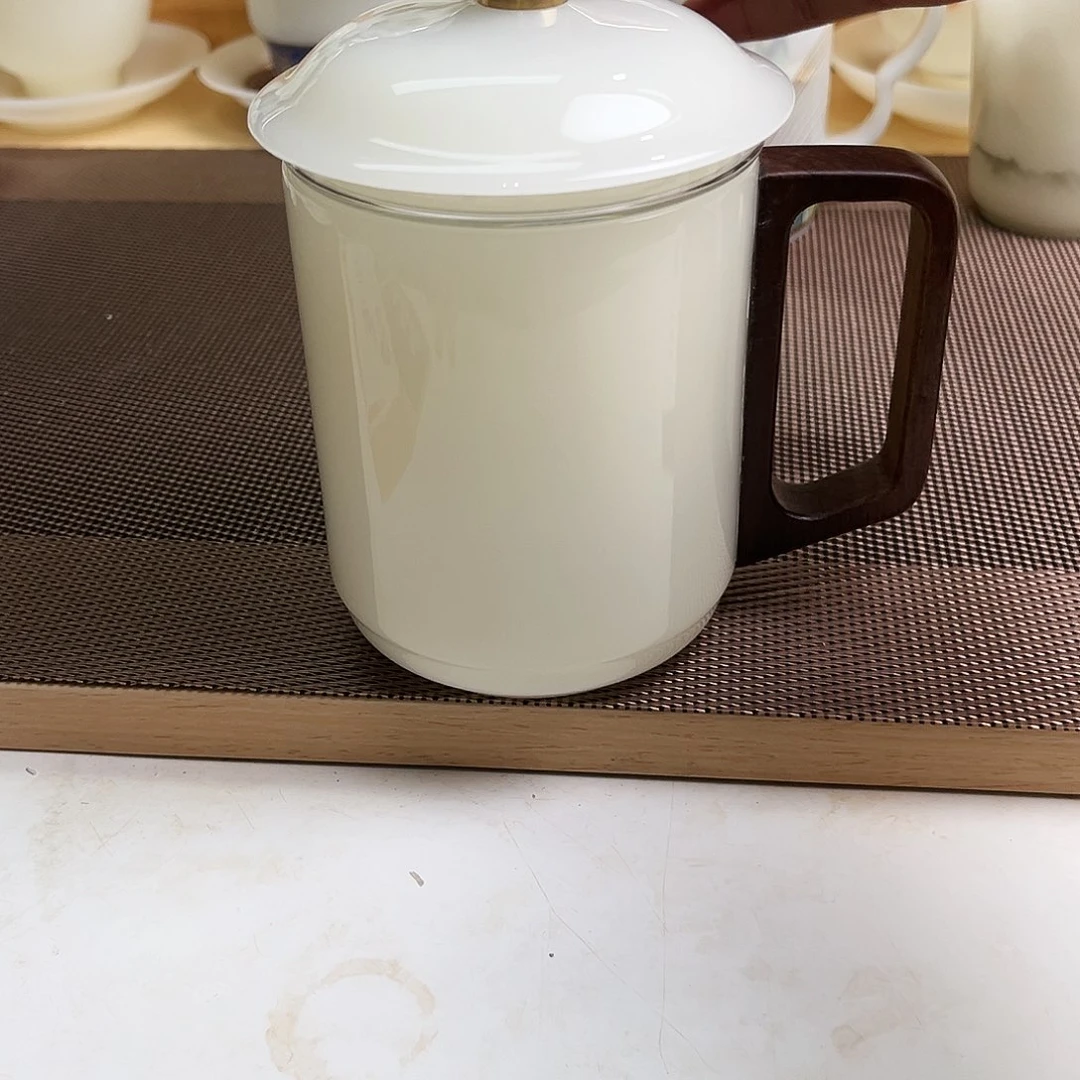 瓷片高档皙白玉瓷办公杯400cc加礼盒