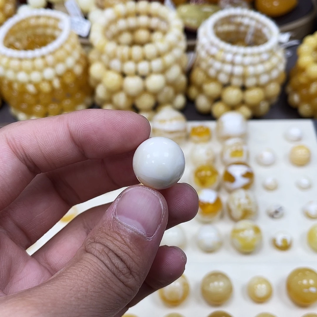 未镶嵌蜜蜡珠宝奇石16.4mm石膏瓷白花蜡｜圆珠·段掌柜