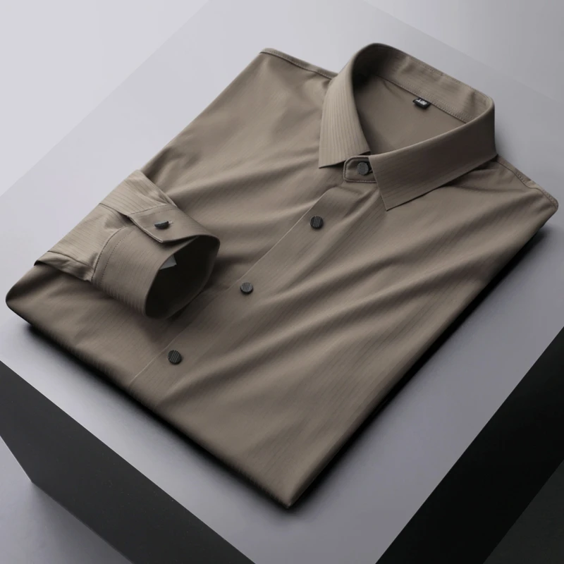 梵基弗奈高端长袖衬衫男士春秋新款商务无痕正装衬衣免烫休闲衬衫