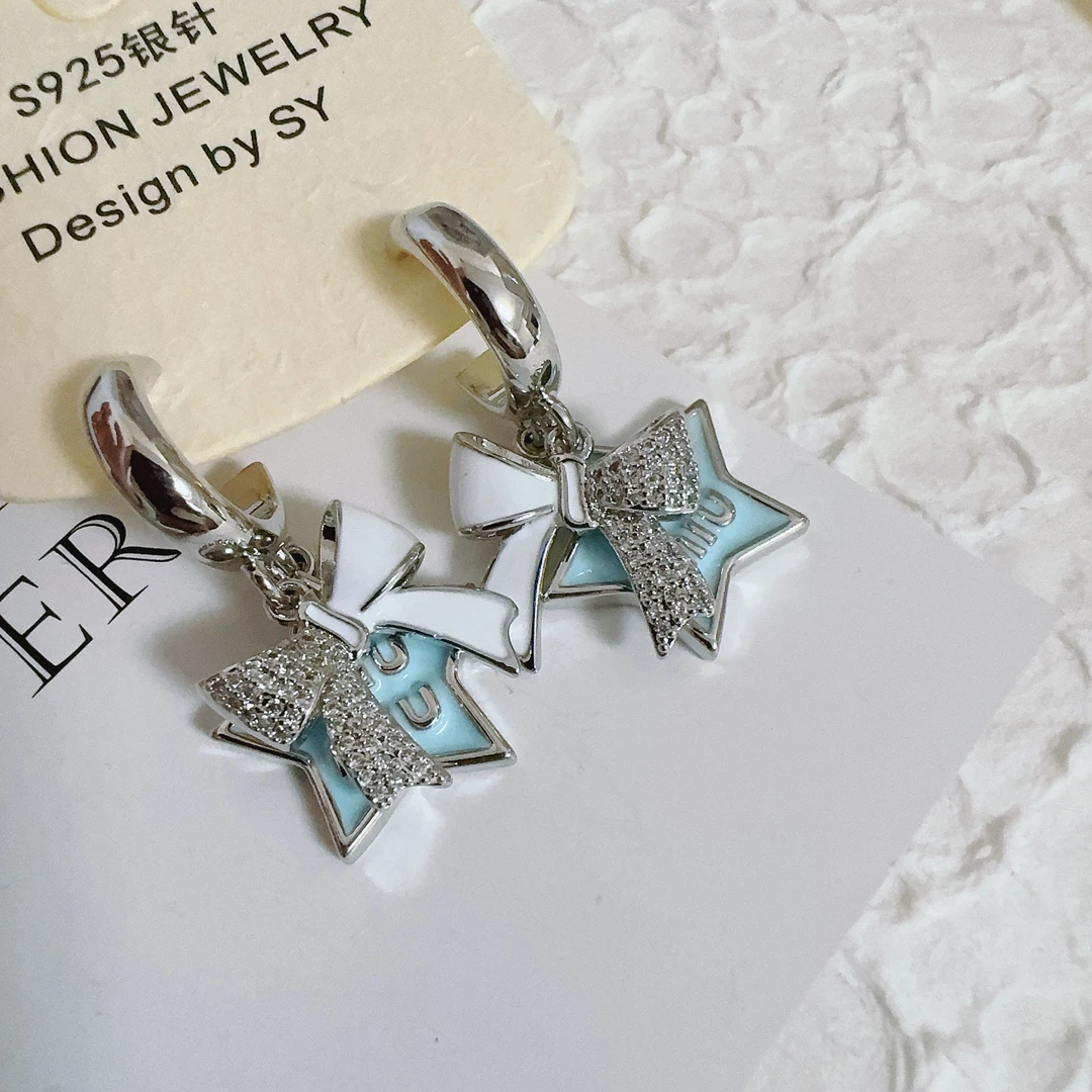 铜合金锆石耳饰 1903 蓝色滴釉五角星耳钉
