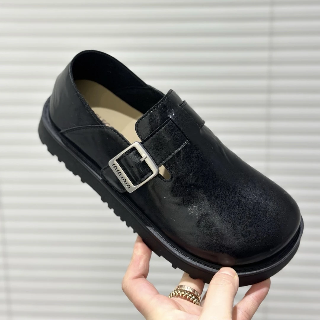 真皮厚底乐福鞋女2025春季新款时尚圆头一脚蹬单鞋英伦风小皮鞋潮