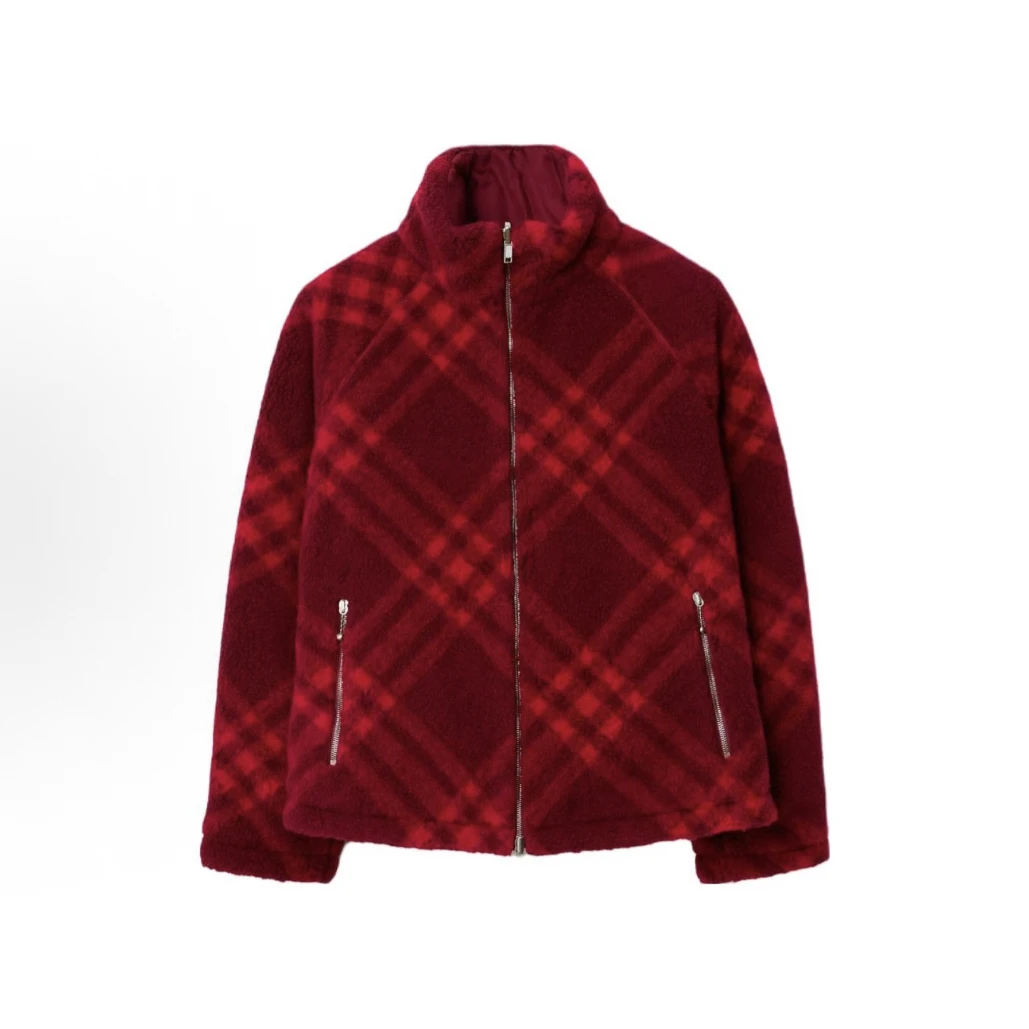 99新 BURBERRY/博柏利 红色格纹高领宽松外套/UK6码/A04138