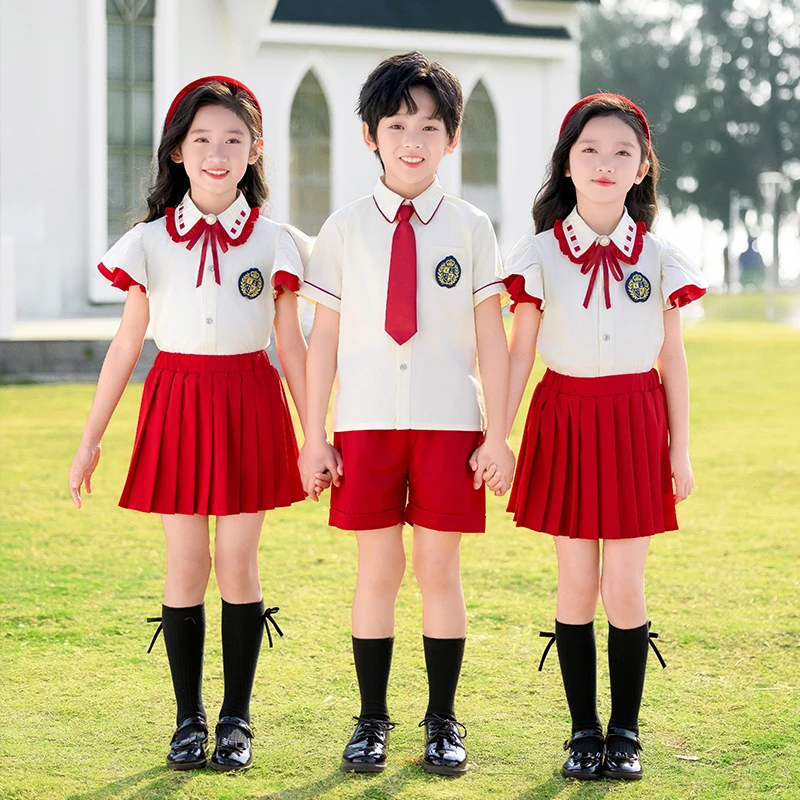 2025新品英伦风红色时尚轻薄小学生校服儿童班服园服毕业礼服