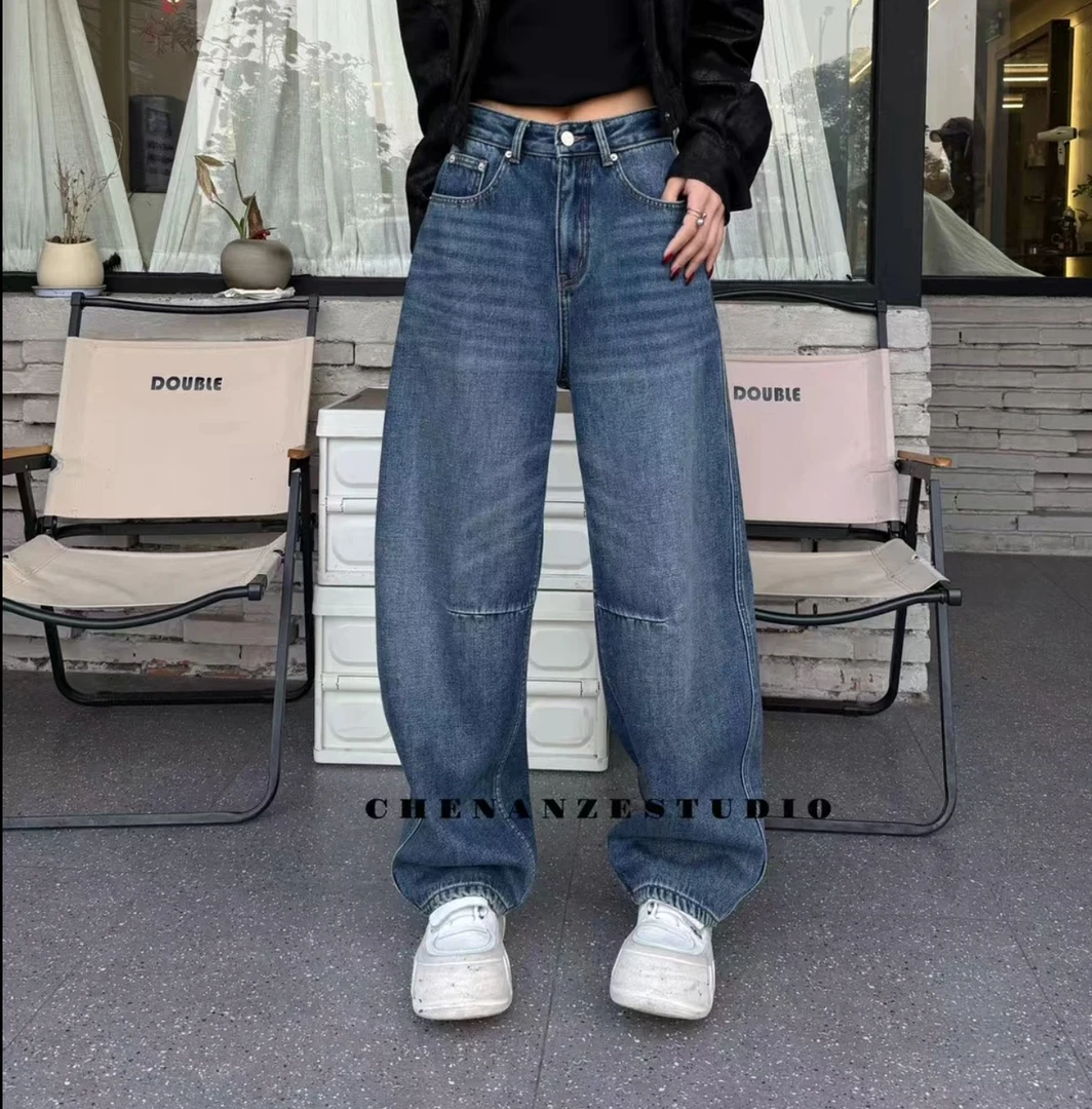 9661薄款春夏款破洞高腰老爹堆堆裤牛仔裤宽松百搭女