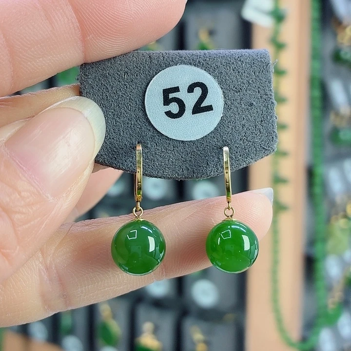 和田玉18K金镶嵌耳饰