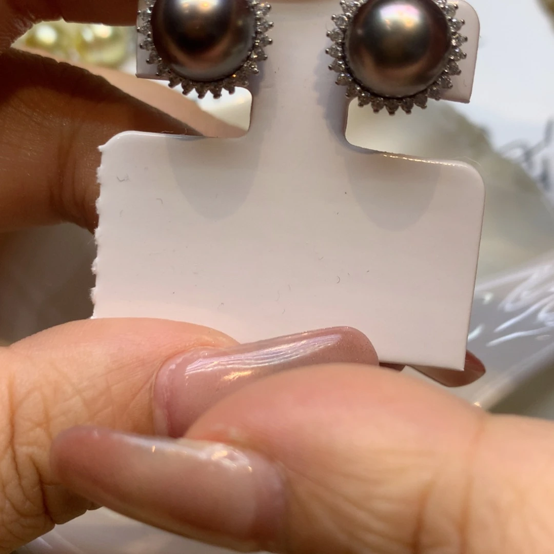 银S925镶嵌耳饰海水珍珠