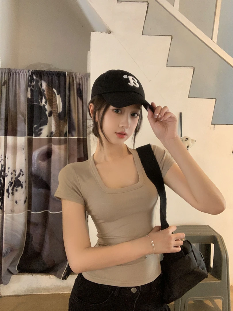 【一只璐甄选】E402美式辣妹短袖性感低显瘦高腰露肚脐上衣25010