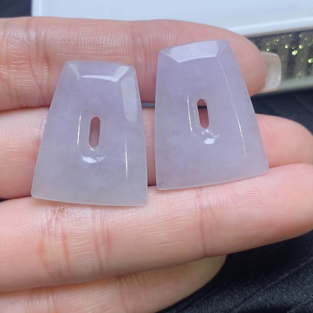 翡翠未镶嵌耳饰大尺寸淡紫色方糖