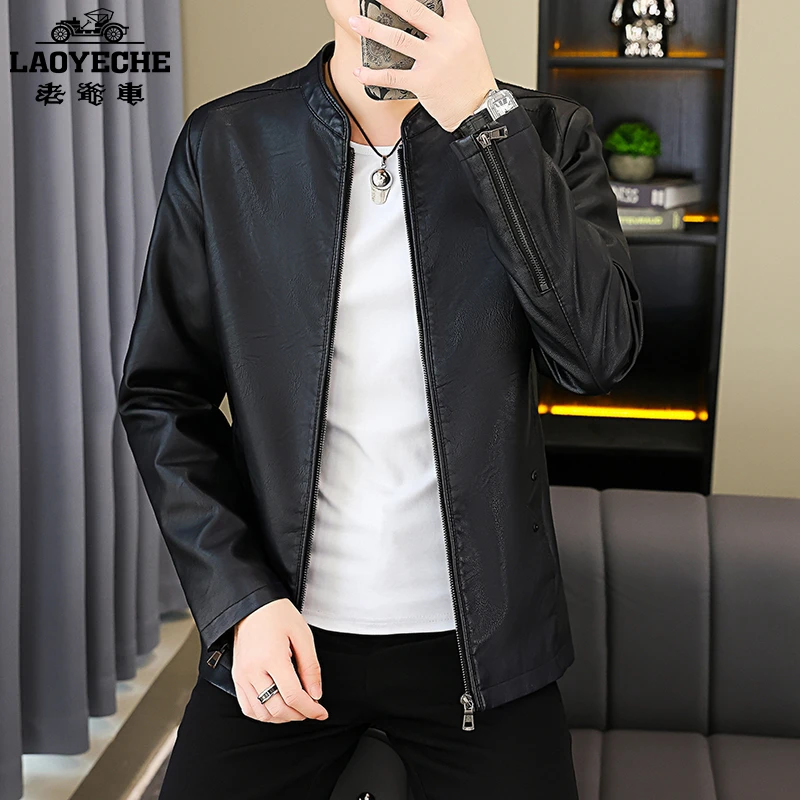 老爷车春季新款男士皮衣商务软皮休闲夹克男帅气修身潮流中青年