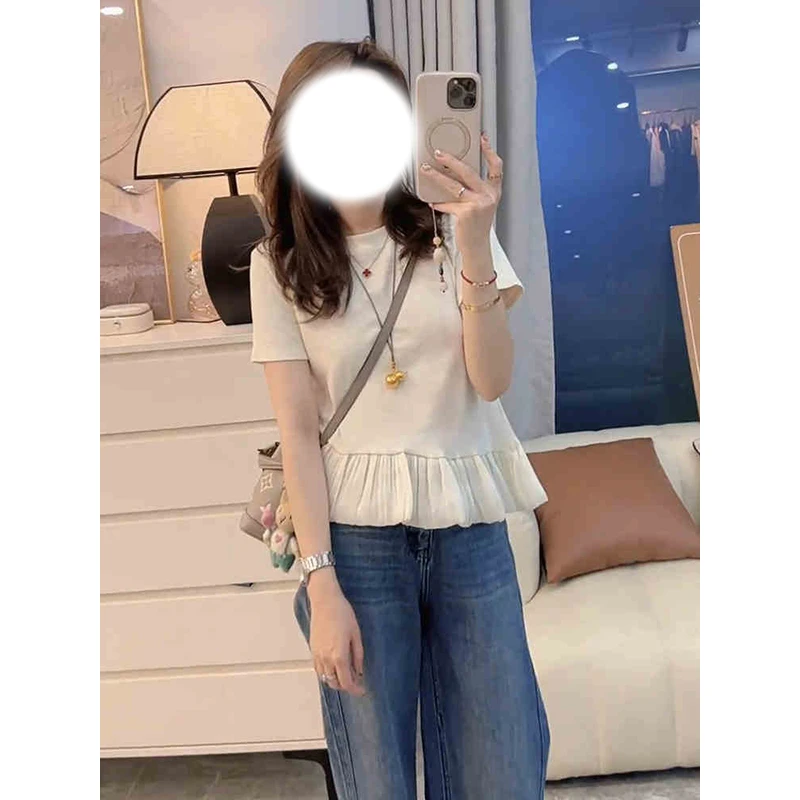 白色短袖t恤女2025新款夏季不规则花边拼接超好看独特绝美小上衣
