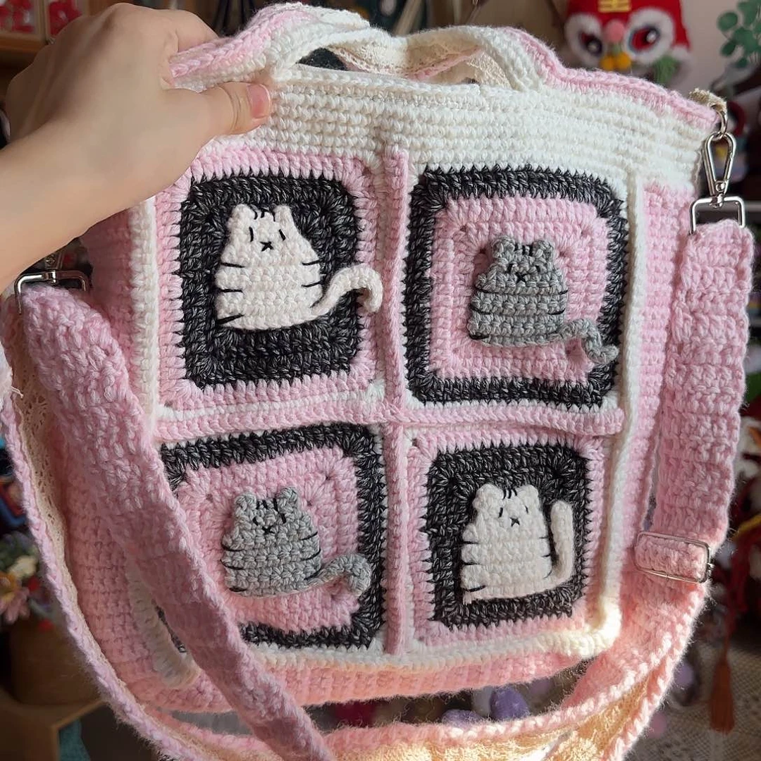 纯棉粉色系猫咪斜挎福利