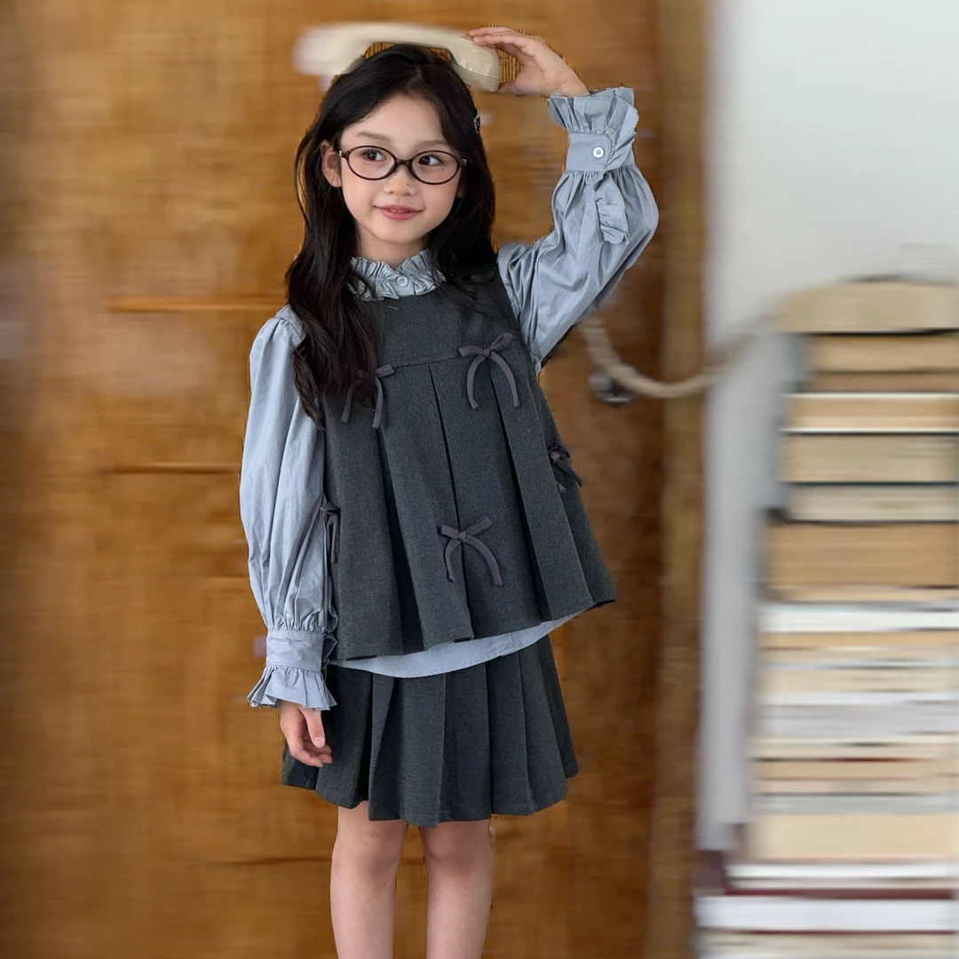 YA'S|【甜妹学院风】女童秋冬甜美蝴蝶结学院风套装开学穿搭甜酷