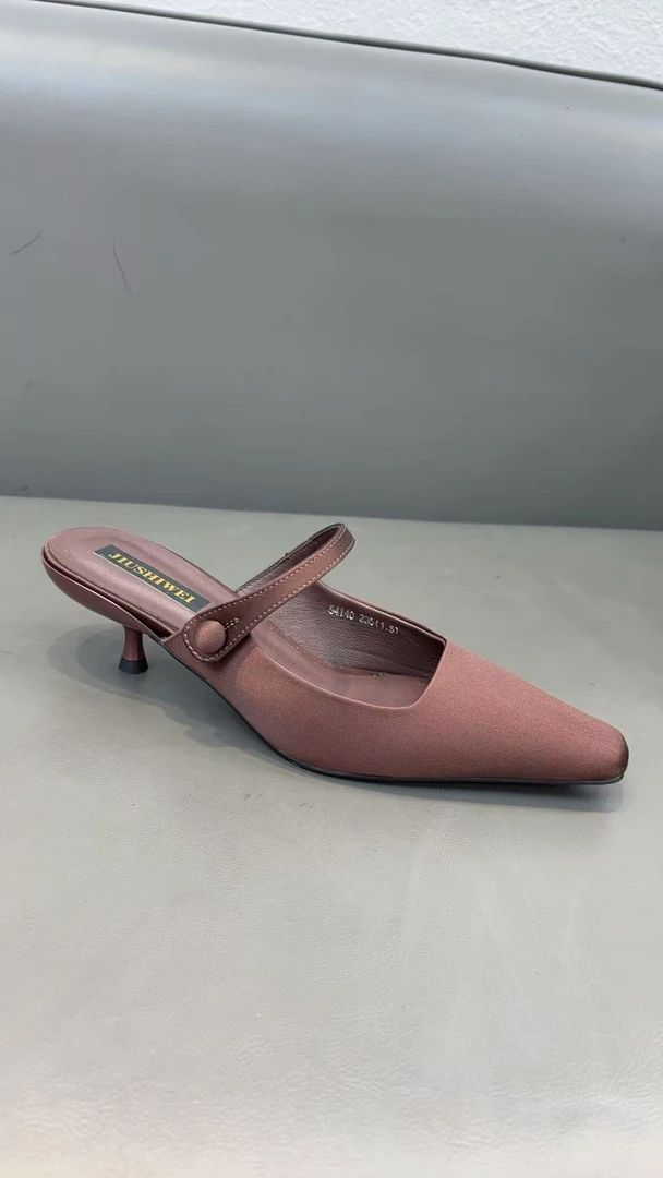 欧洲站2025春夏新款丝绸小方头包头细跟高跟鞋时尚凉拖鞋