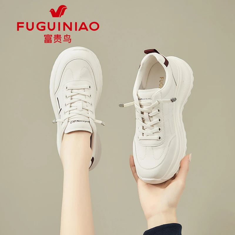 富贵鸟阿甘鞋女鞋2025新款春秋厚底运动小白鞋低帮软底休闲德训鞋