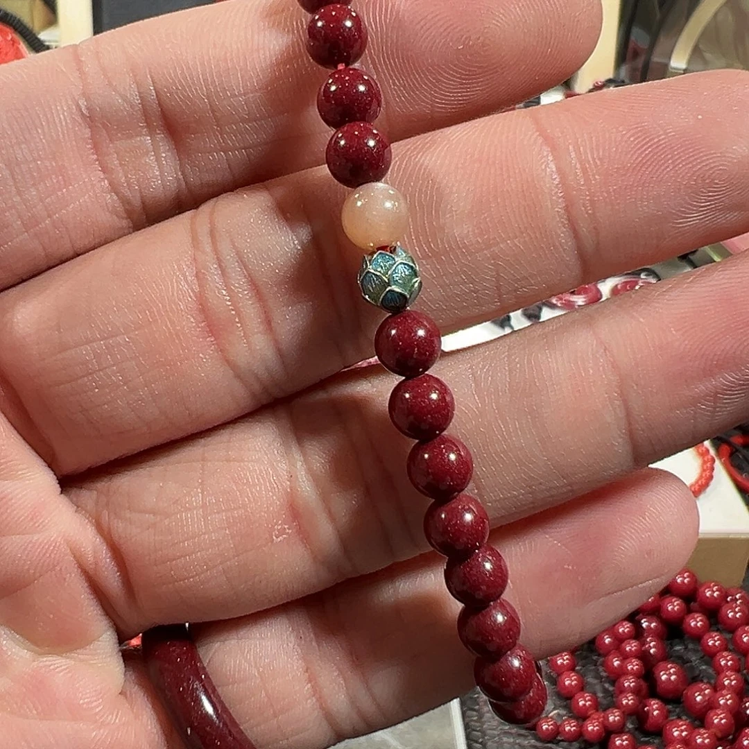 天然辰砂紫金砂精心莲花银8mm