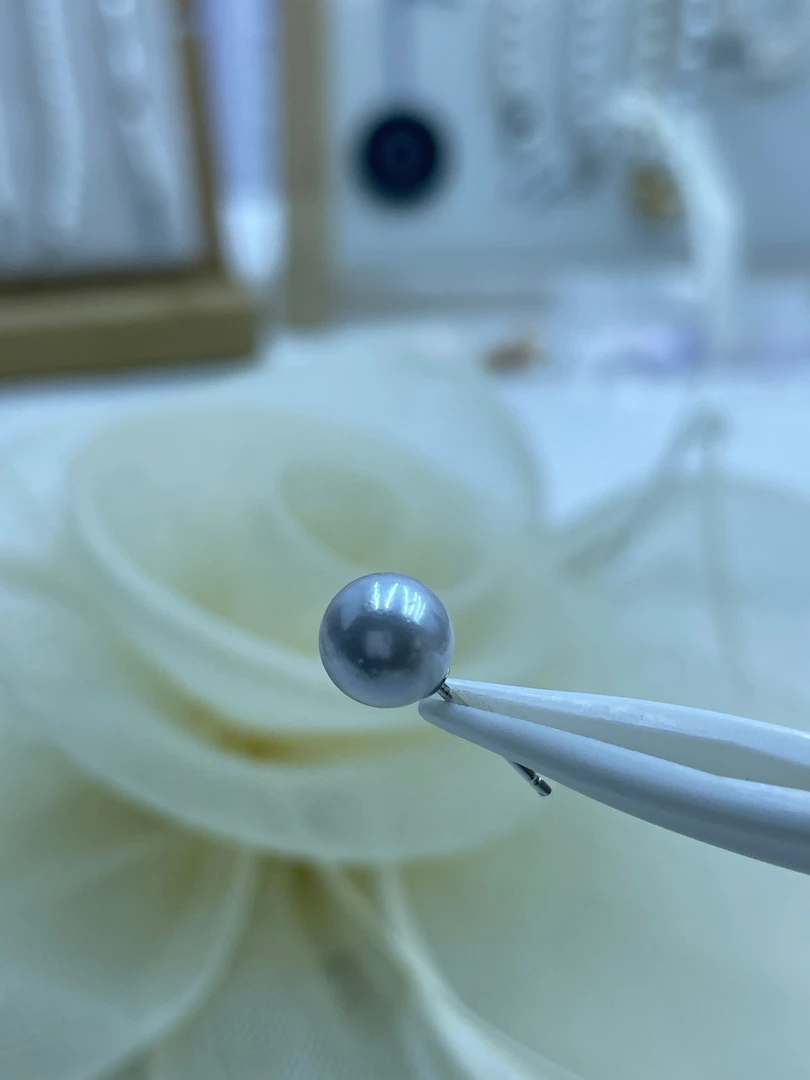 925银银制品 【哥哥】耳饰极光炫彩白透粉近正圆10.5左右EJ105Y1101