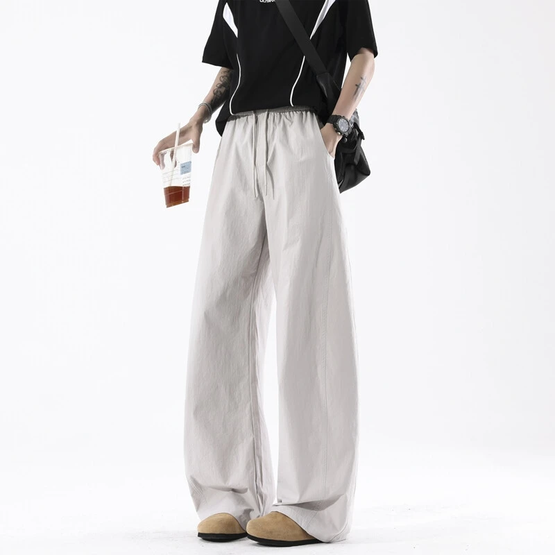 XXZZ 夏季薄款冰感立体弯刀休闲裤男宽松美式潮牌冰丝裤纯色长裤