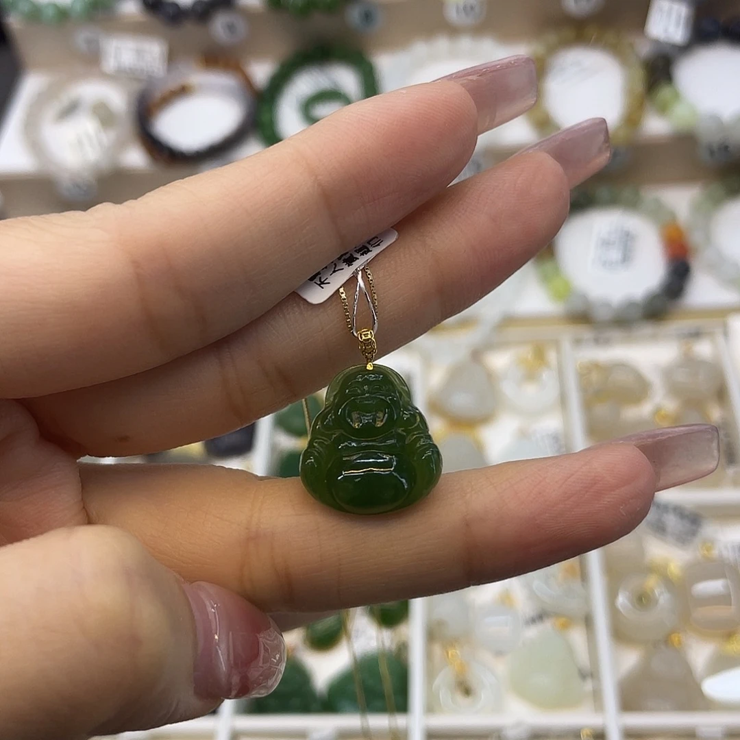 和田玉18K金镶嵌吊坠(赠链)