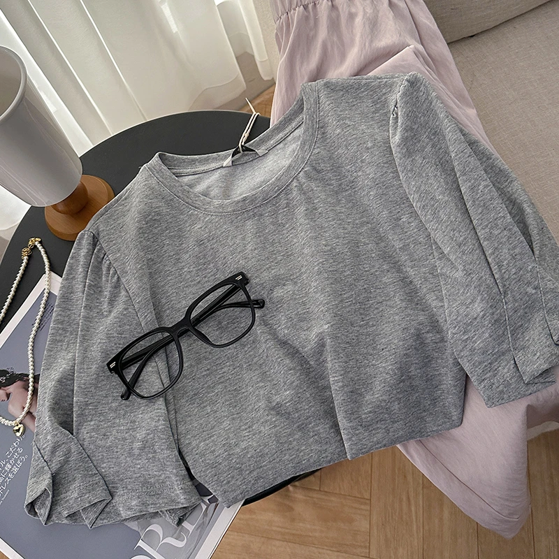 1CoMo新款百搭时尚休闲通勤舒适韩版设计感少女公主风短袖T恤2660