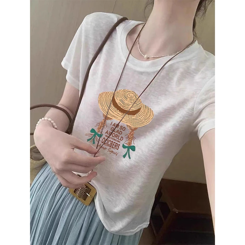 2025夏季休闲新款雪花棉短袖大码显瘦圆领t恤女印花小众别致上衣