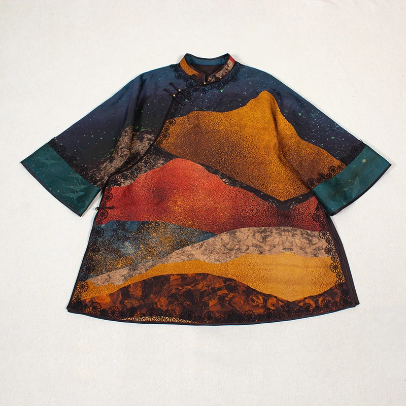 【丹霞】复古新中式纯手工桑蚕丝香云纱中国风提花斜襟女士上衣