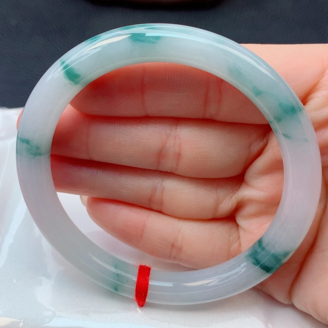 翡翠未镶嵌手镯56-57糯冰圆条飘花