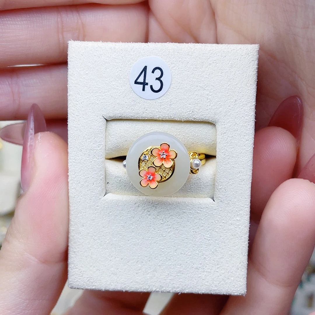 和田玉银S925镀金镶嵌戒指